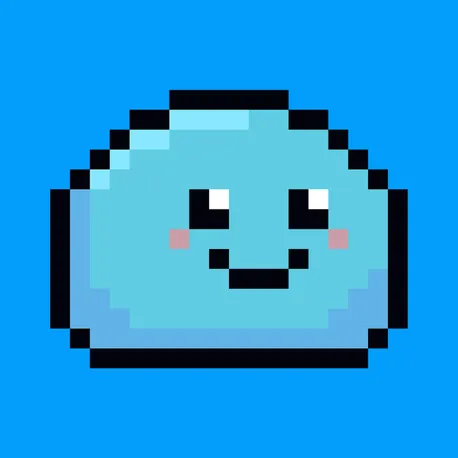 Your little underwater guide: a smiling pixel-art blue drop with bright eyes and pink cheeks